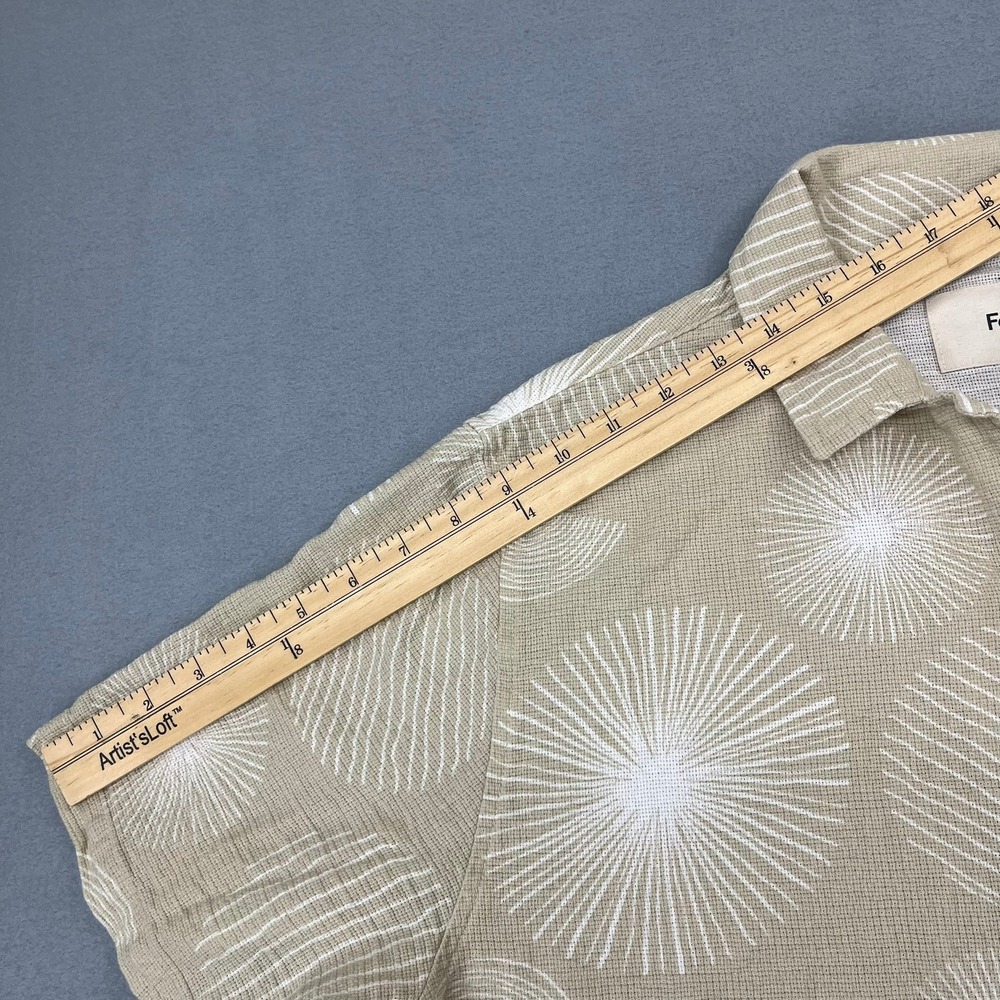 Folk Mens XL Tan Geometric Sunburst Print Textured Cotton Short Sleeve Shirt - Picture 7 of 13